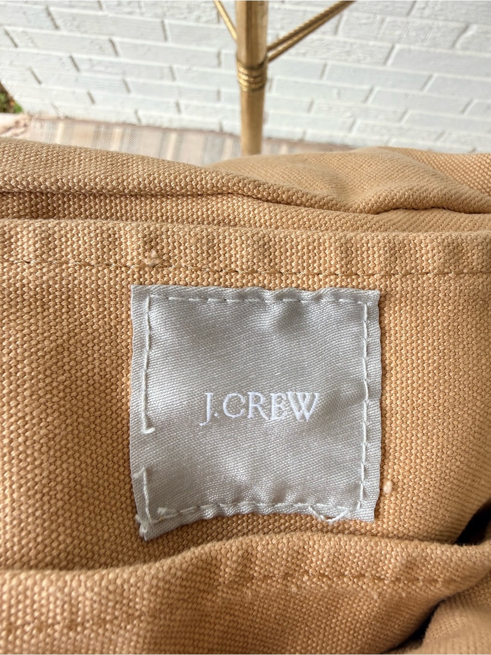 J.CREW Canvas Tote Bag Tan Khaki Large Weekender Vintage Snap Thick Cotton - Picture 6 of 7